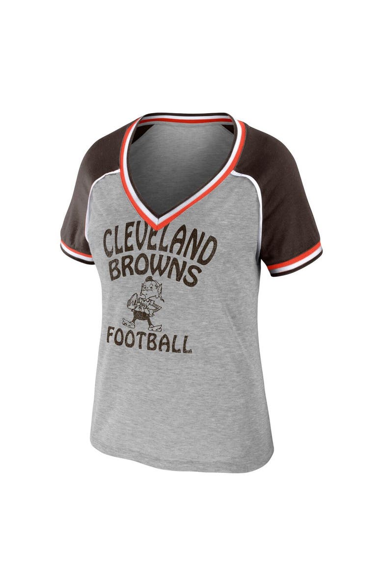 WEAR by Erin Andrews Women's WEAR by Erin Andrews Heather Gray Cleveland Browns Cropped Raglan Throwback V-Neck T-Shirt, Alternate, color, Heather Gray