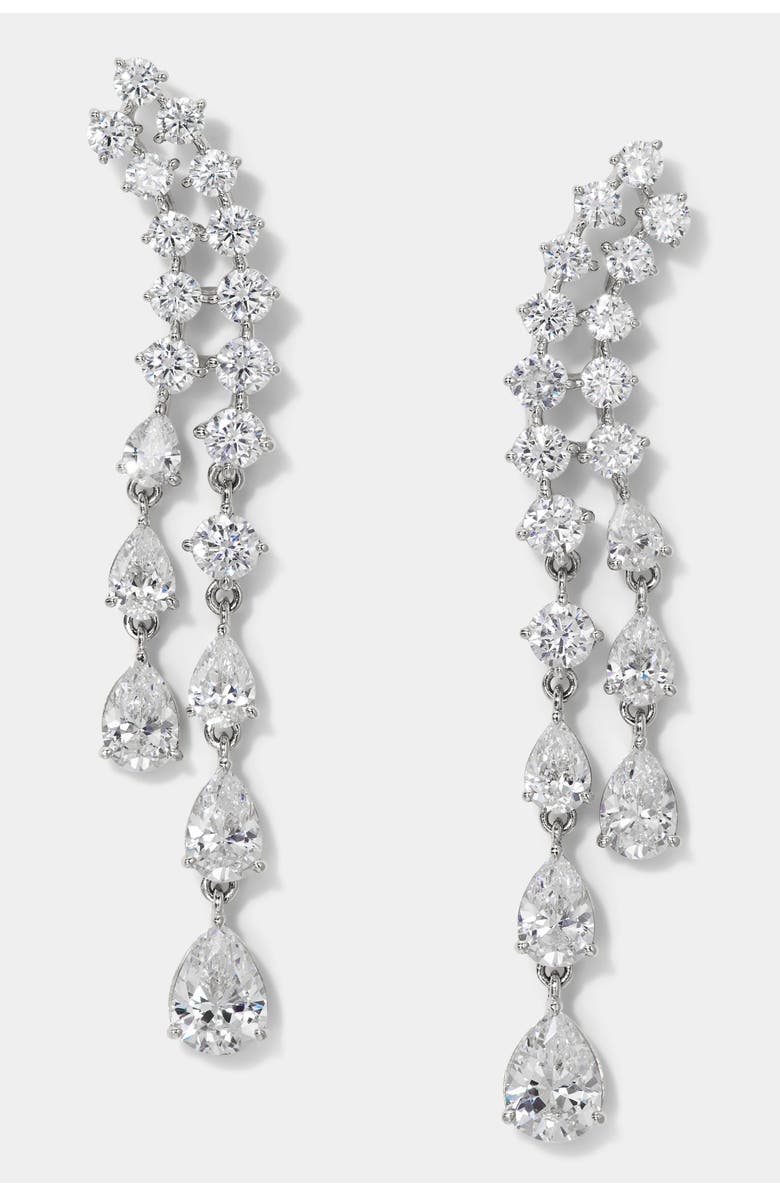 Nadri Willow CZ Double Drop Linear Post Climber Earrings, Main, color, Rhodium