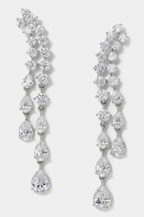 Nadri Willow Cz Double Drop Linear Post Climber Earrings In Metallic