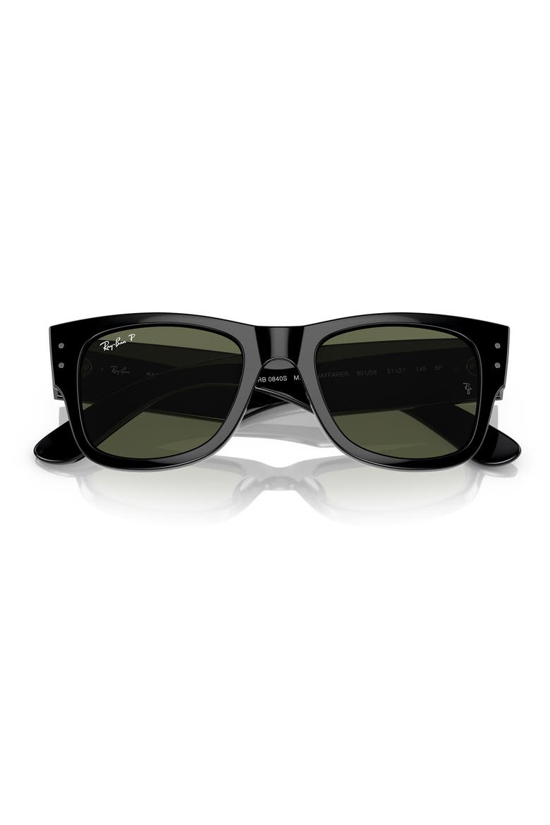 Mega Wayfarer 51mm Polarized Sunglasses, Alternate, color, BLACK