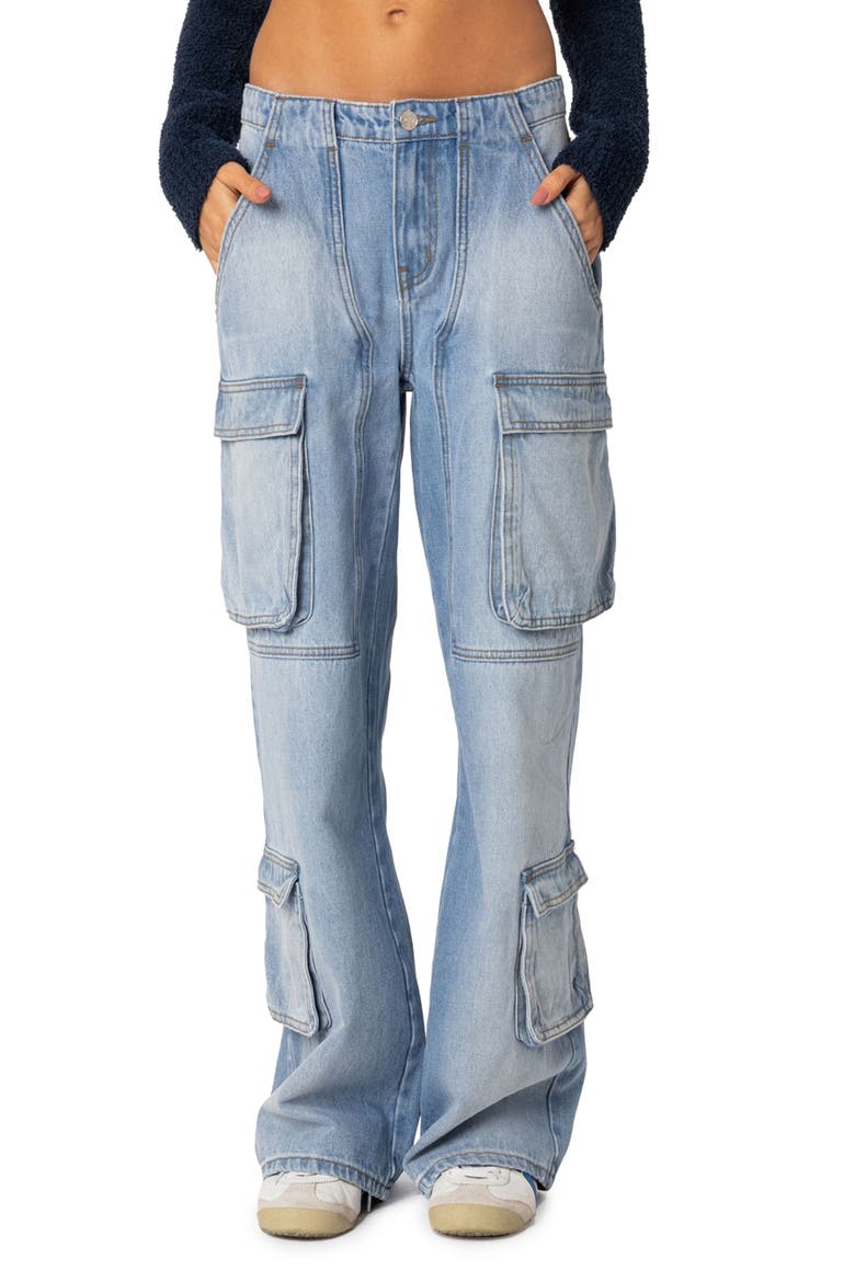 Tara Low Rise Cargo Jeans, Main, color, BLUE-WASHED