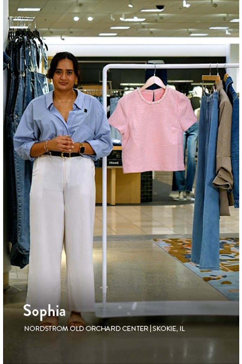 Imitation Pearl Trim Short Sleeve Tweed Top video
