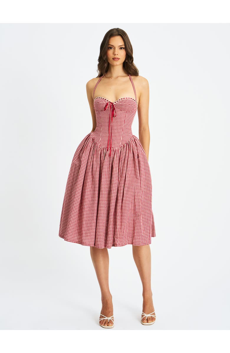 Miss Circle Susanna Gingham Halter Drop Waist Midi Dress, Alternate, color, Red And White Cotton Gingham