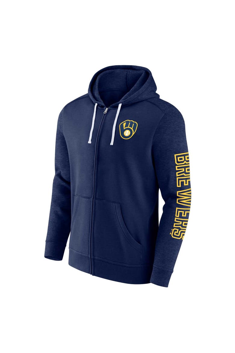 Men's Fanatics Branded Navy Milwaukee Brewers Offensive Line Up Lightweight Full-Zip Hoodie, Alternate, color, Navy