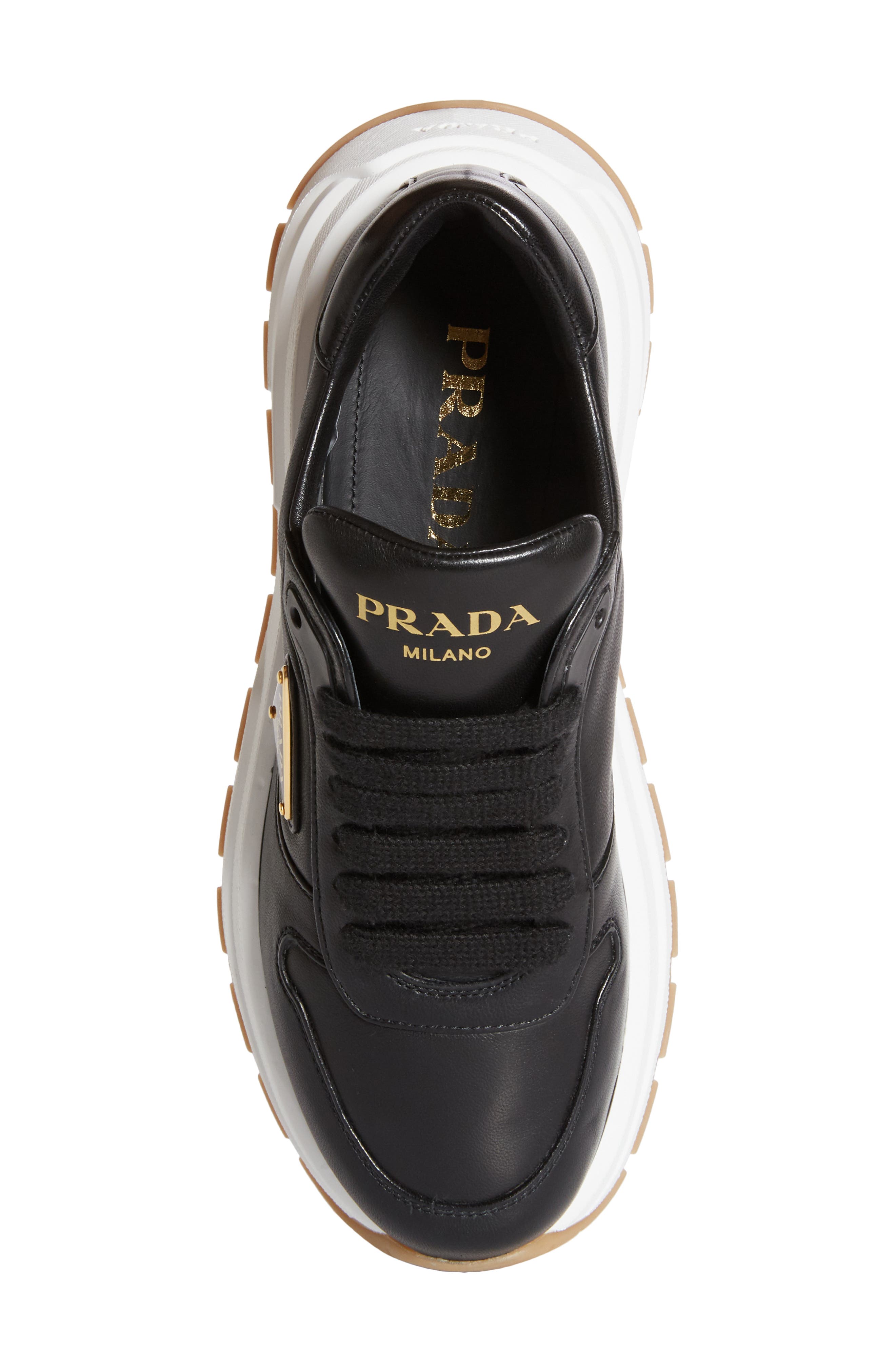 Prada Triangle Logo Lace-Up Sneaker, Alternate, color, Black