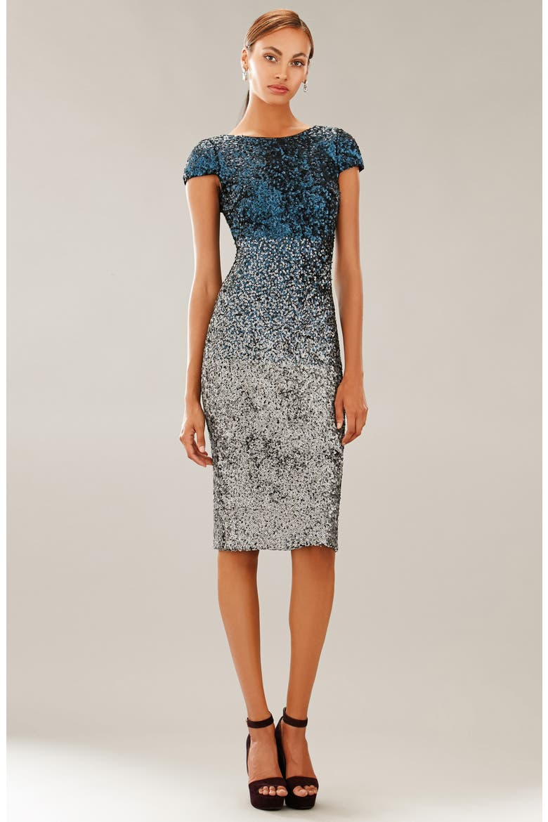 Marcella Ombré Sequin Body-Con Dress, Alternate, color, PLATINUM/ NAVY