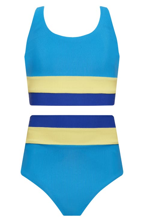 Kids' Mackenzie & Heidi Colorblock Rib Two-Piece Swimsuit (Big Kid)