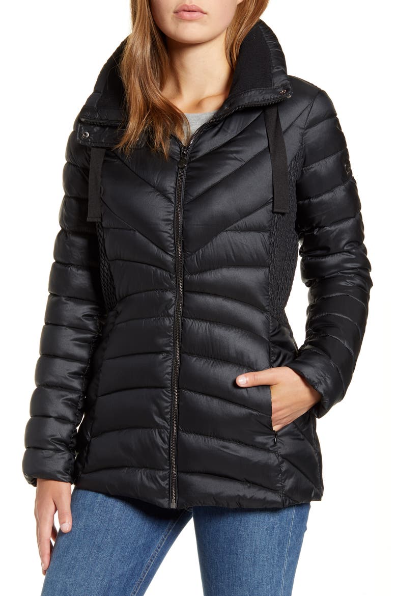 Packable Water Resistant Puffer Jacket, Alternate, color, BLACK