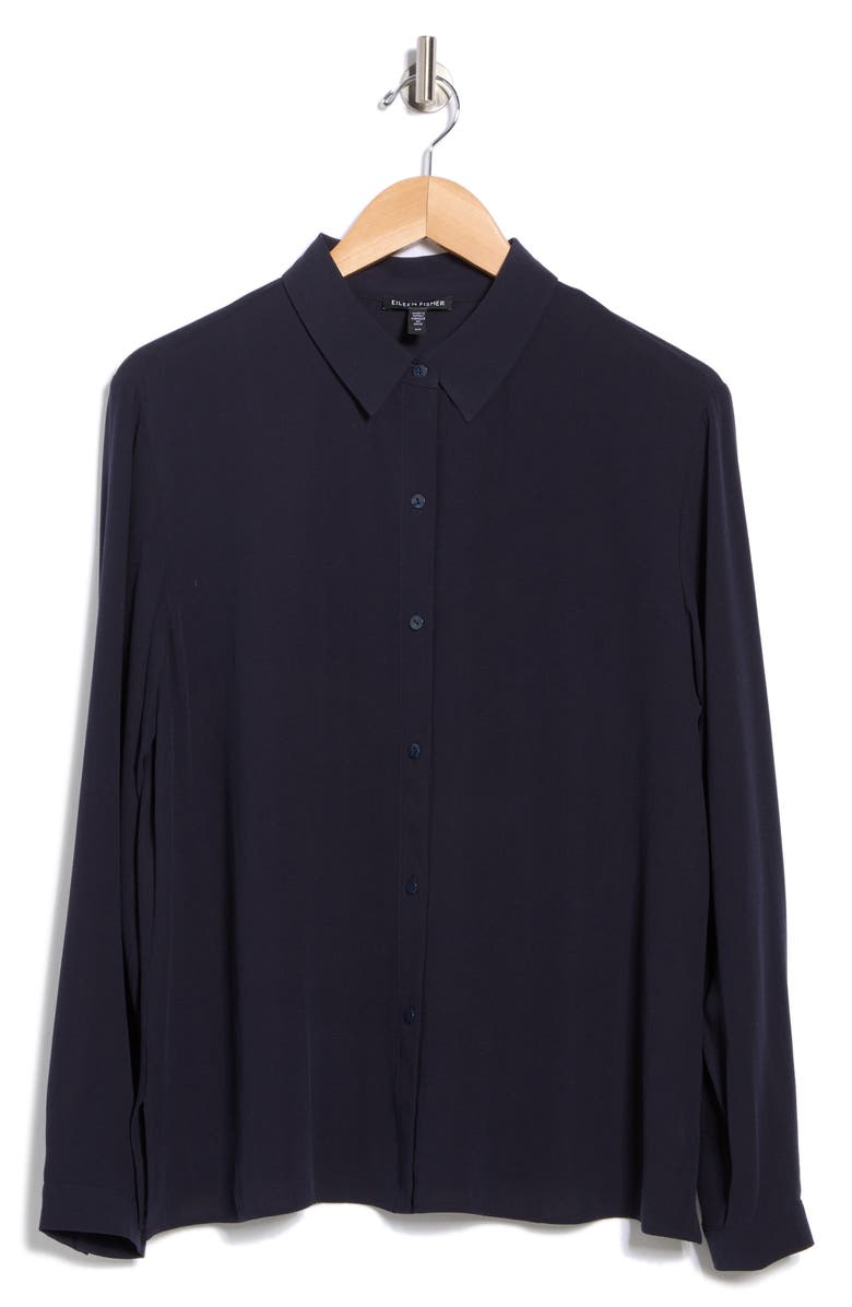 Eileen Fisher Classic Silk Button-Up Shirt, Alternate, color, Ink