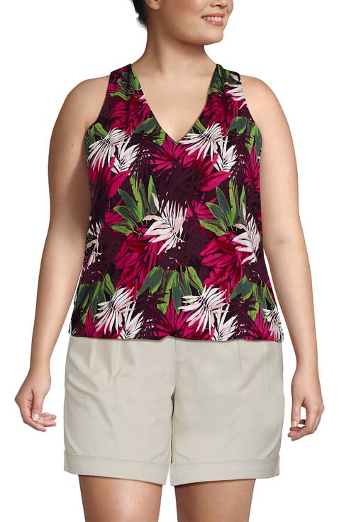 Plus Size Lightweight Jersey Blouson Vneck Tank