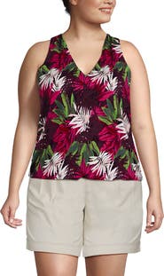 Lands' End Plus Size Lightweight Jersey Blouson Vneck Tank