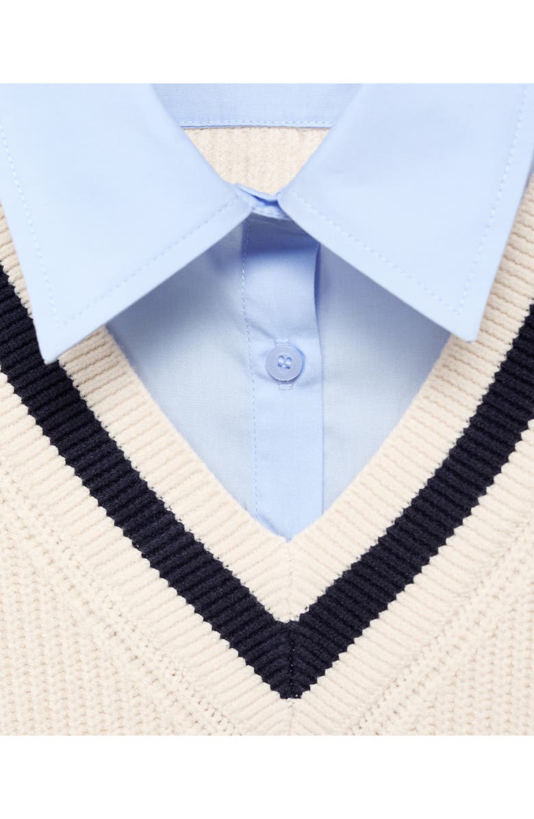 MANGO Mixed Media Layered Look V-Neck Sweater, Alternate, color,