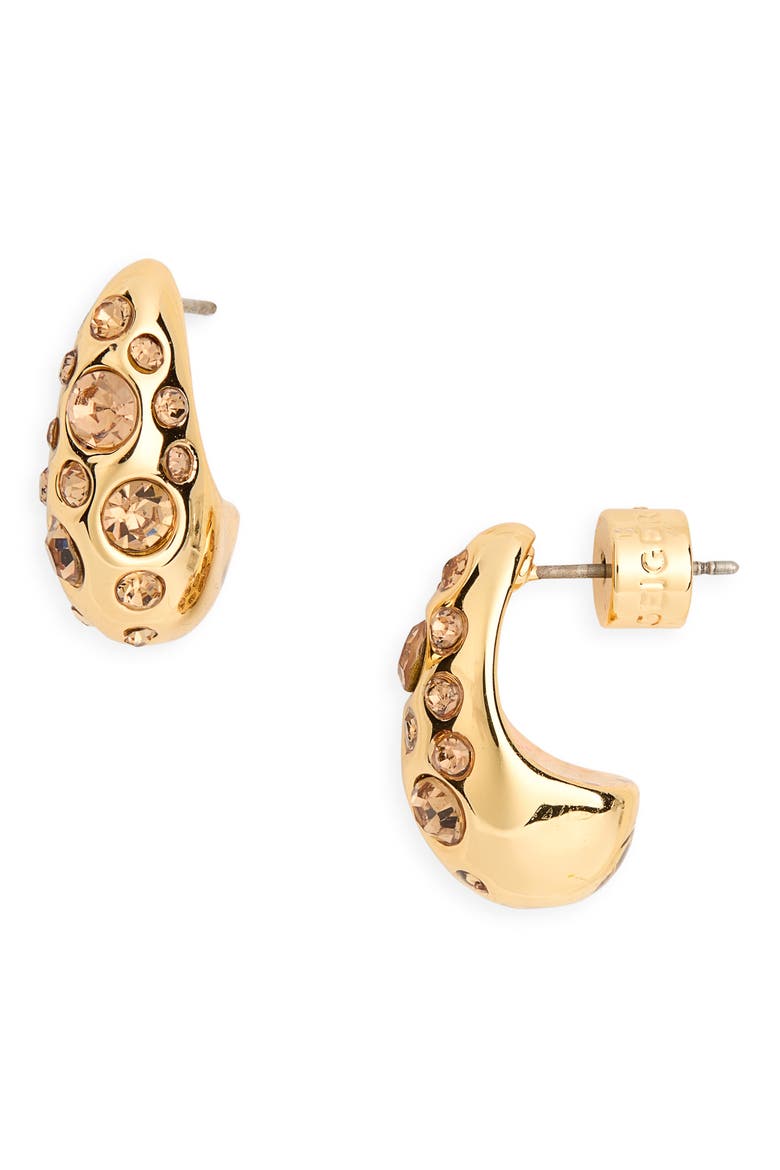 Bombay Pavé CZ Dome Hoop Earrings, Main, color, GOLD/ CRYSTAL