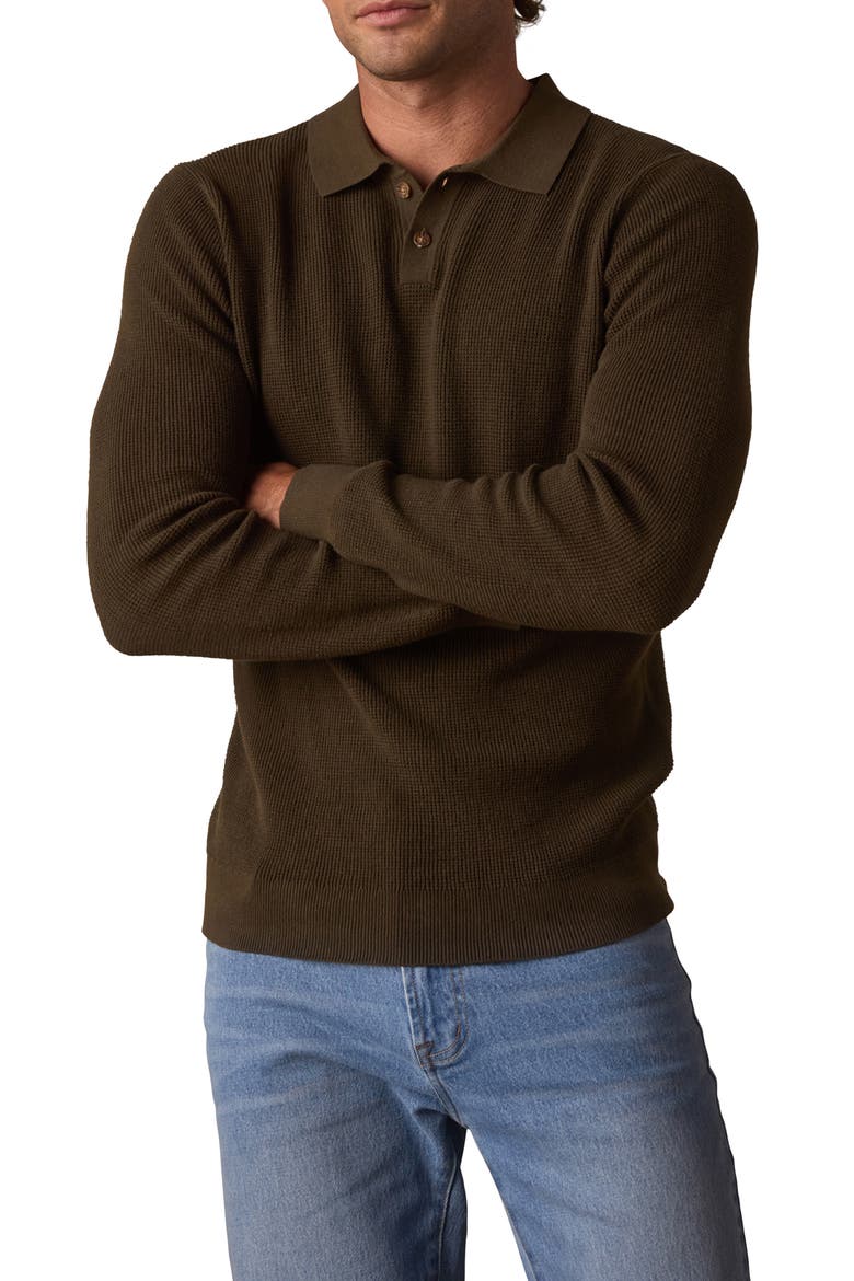 Robles Long Sleeve Waffle Cotton Polo Sweater, Main, color, ALPINE