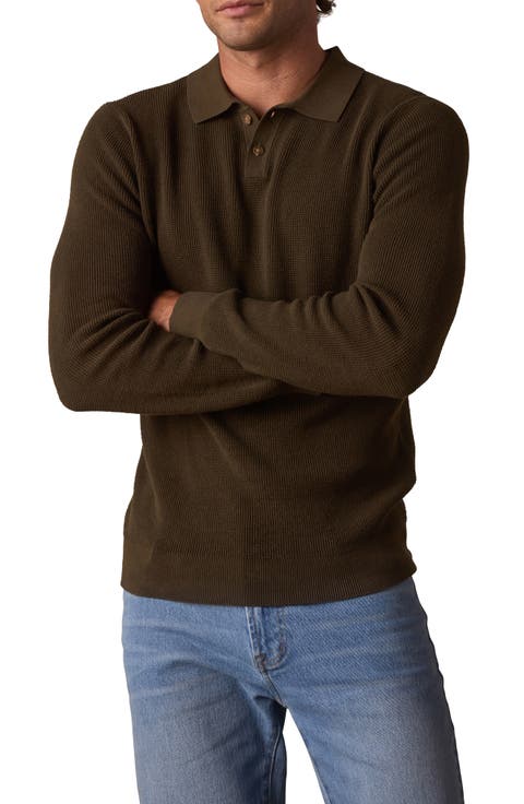 Robles Long Sleeve Waffle Cotton Polo Sweater