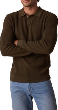 The Normal Brand Robles Long Sleeve Waffle Cotton Polo Sweater