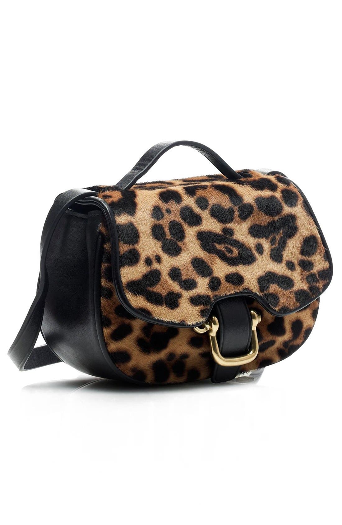 J.Crew 'Rider' Italian Leather & Genuine Calf Hair Mini Bag, Alternate, color, HAZELNUT LEOPARD CALF HAIR