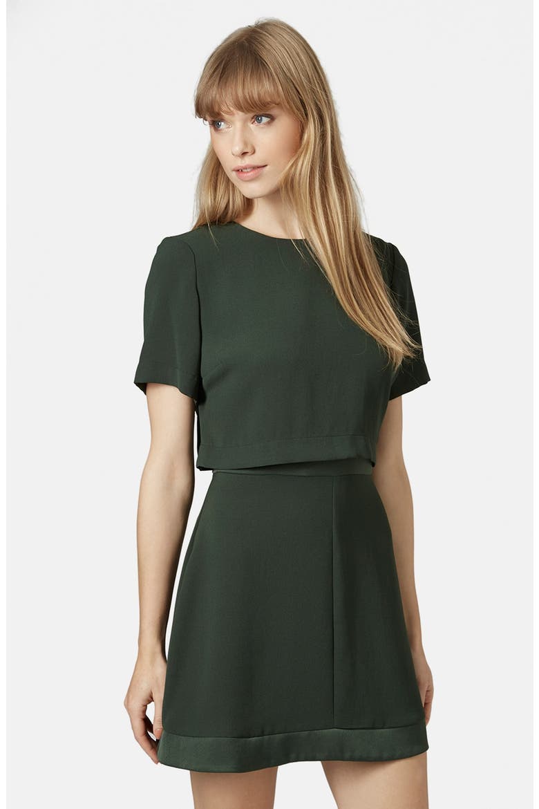 Satin Trim Overlay Dress, Main, color, BRIGHT GREEN
