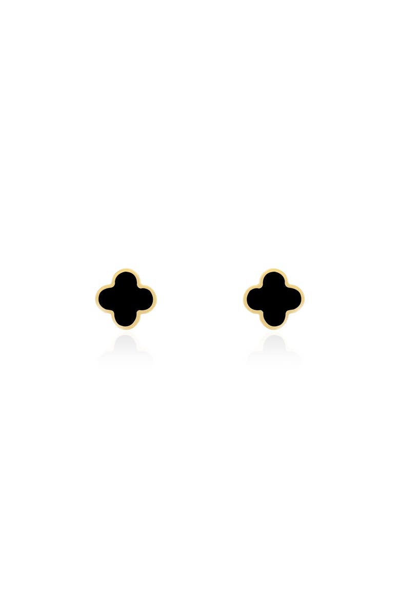 Mini Onyx Clover Stud Earrings, Alternate, color, Yellow Gold