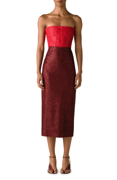 Strapless Colorblock Sequin Midi Dress