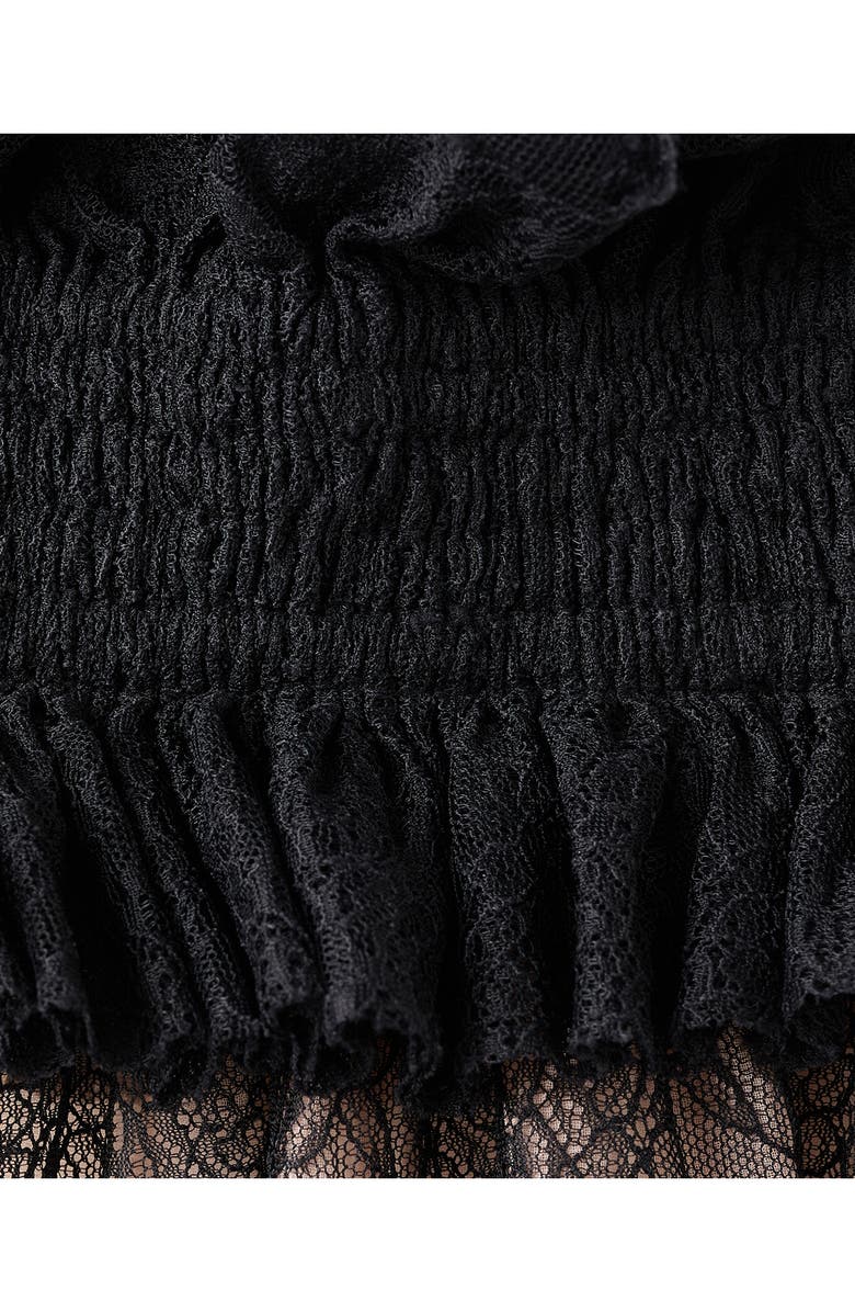 MANGO x Kaia Gerber Ruffle Collar Open Back Top, Alternate, color, Black