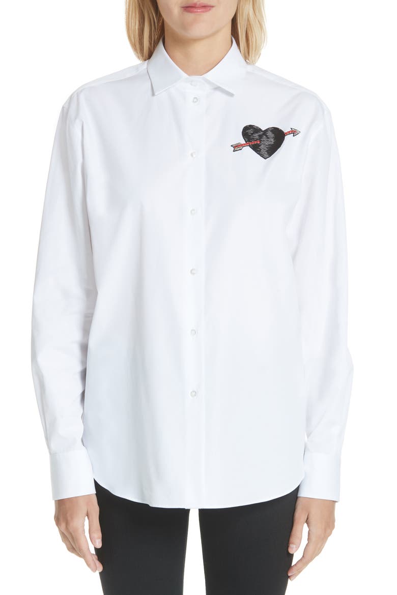 Love Story Embroidered Heart Poplin Blouse, Main, color, WHITE