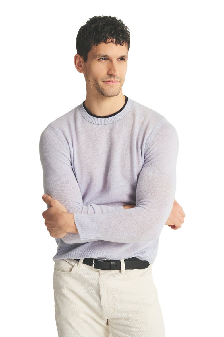 Lightweight Cashmere Contrast Trim Crewneck Sweater, Main, color, Ice Blue