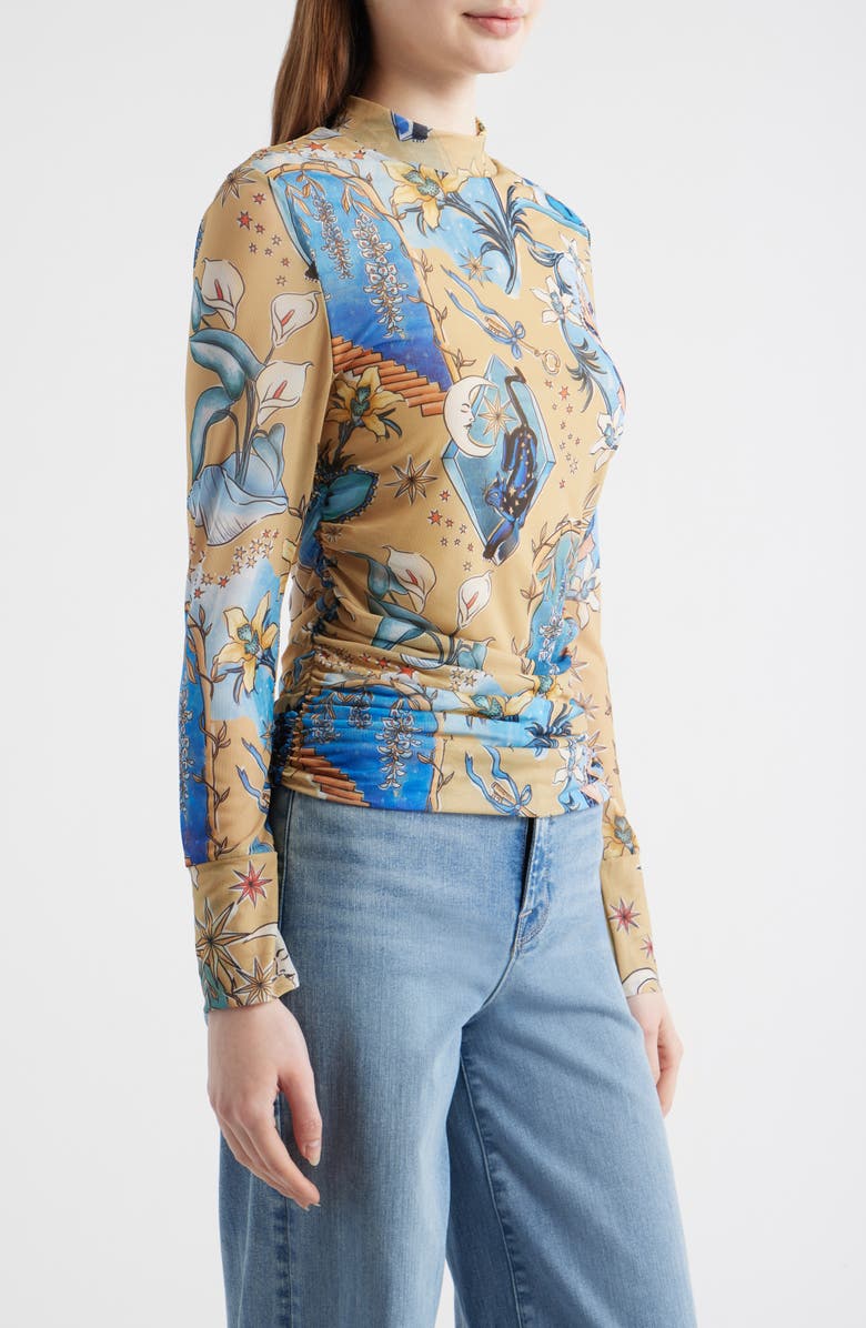 FARM Rio Mystical Sand Mixed Print Tulle Top, Alternate, color, Blue