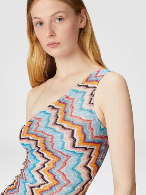 Missoni Short One-shoulder Cover-up With Zig Zag Pattern In Multicoloured