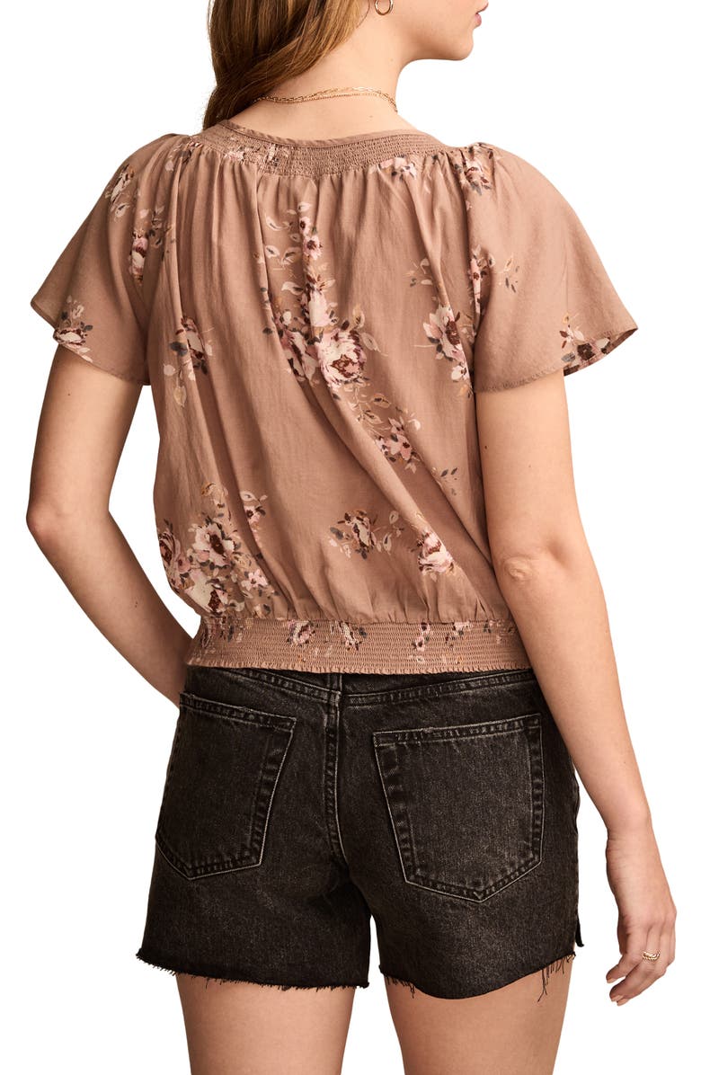 Lucky Brand Floral Flutter Sleeve Cotton Blend Top, Alternate, color, Taupe Floral