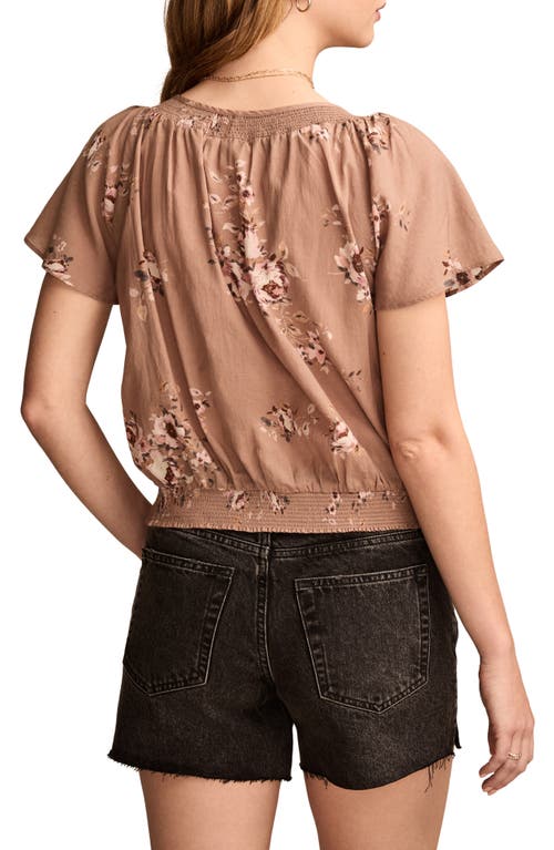 Lucky Brand Floral Flutter Sleeve Cotton Blend Top In Taupe Floral
