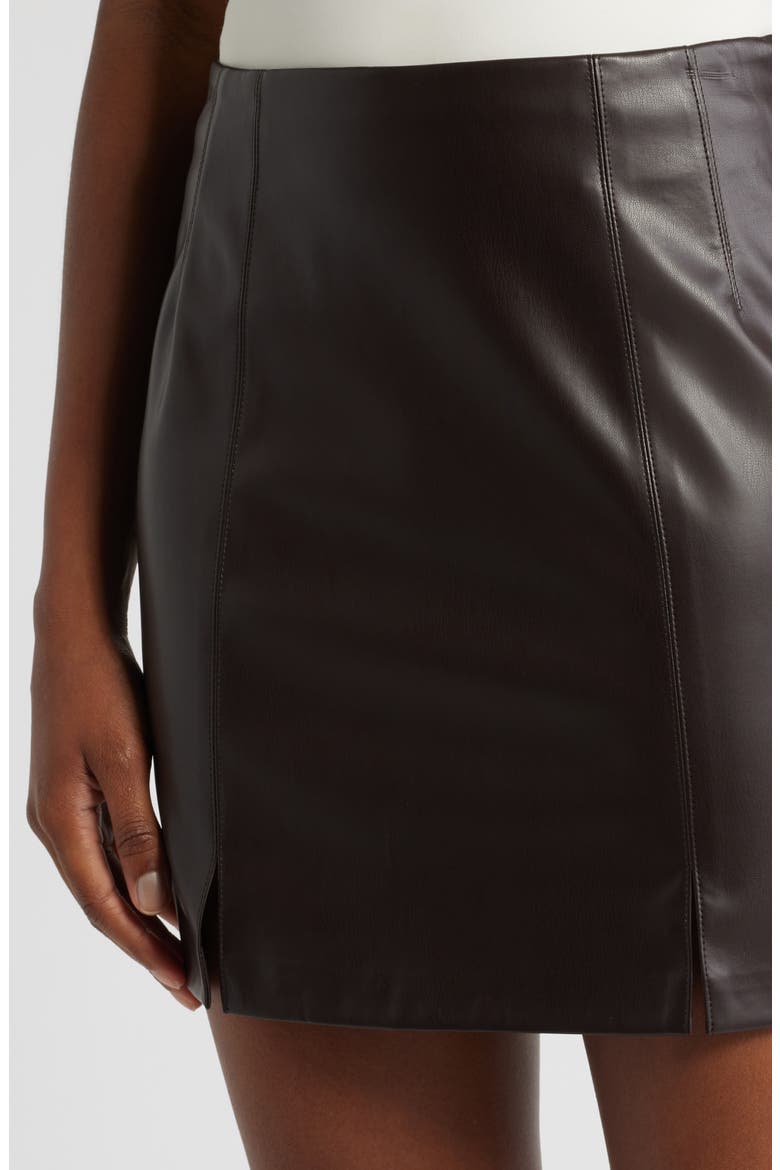 Faux Leather Miniskirt, Alternate, color, DARK CHOCOLATE