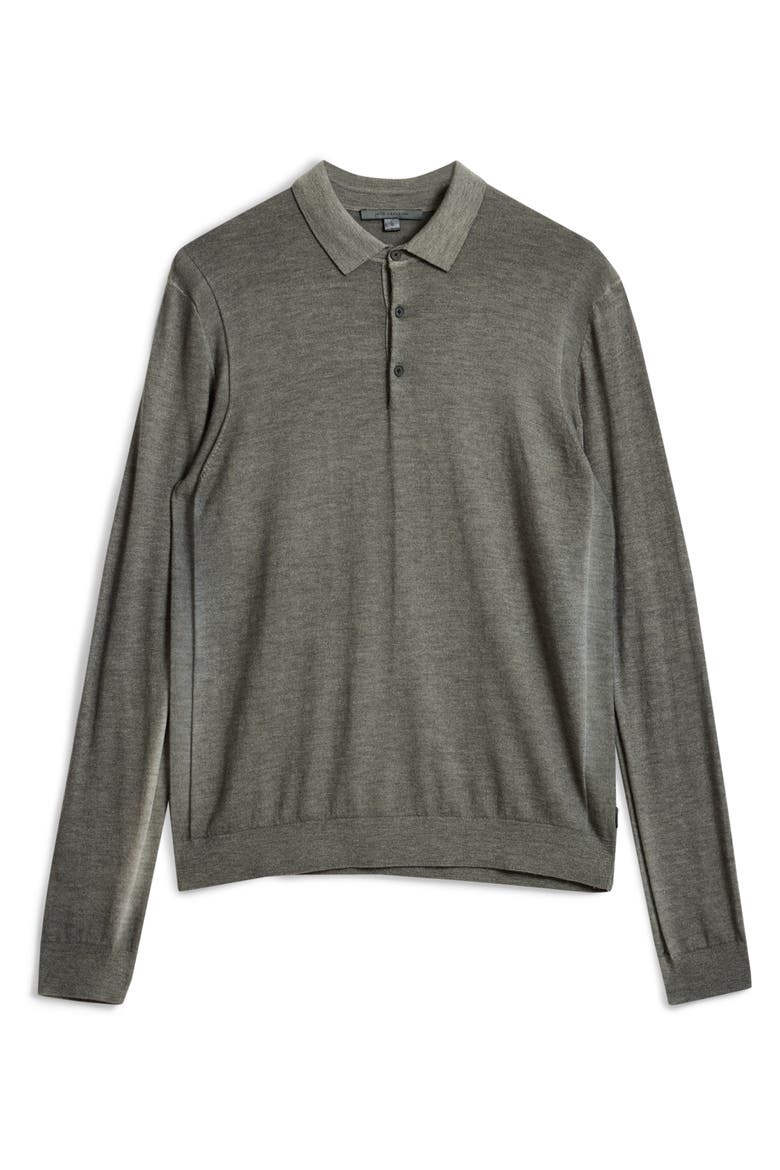 Gustave Long Sleeve Wool Blend Polo Sweater, Alternate, color, CHARCOAL HEATHER