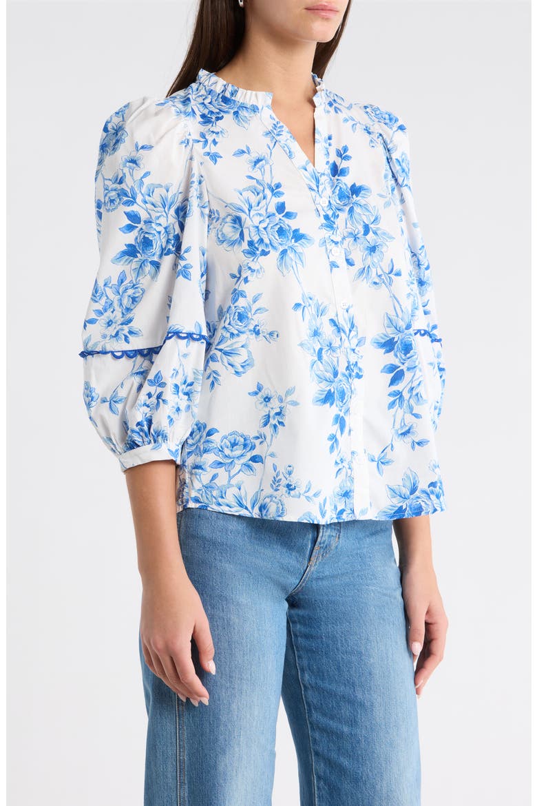 Juba Floral Print Top, Alternate, color, WHITE BLUE