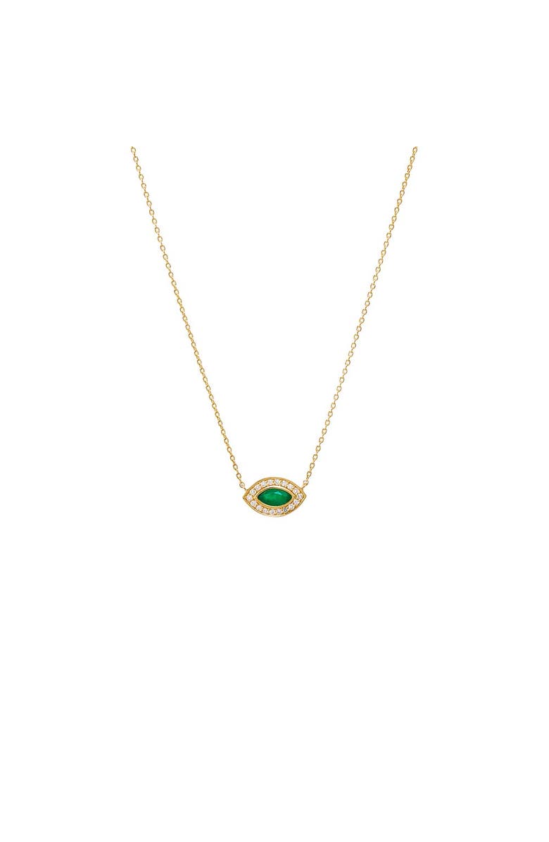 BY ADINA EDEN Diamond Pave & Emerald Evil Eye Necklace 14K, Main, color,