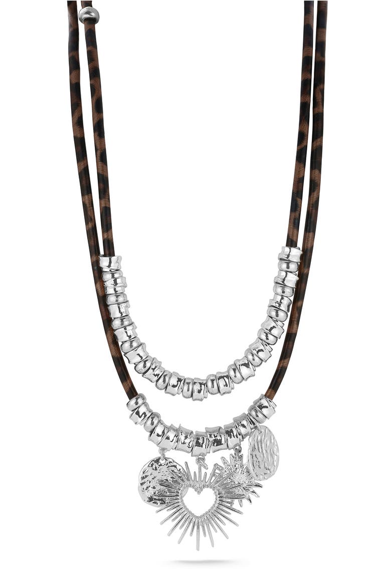 Two Tone Double Layer Statement Necklace, Main, color, SILVER