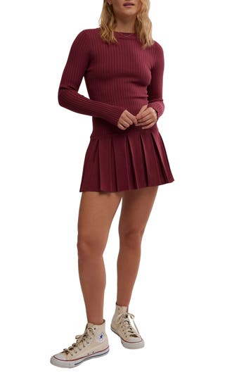 Free People Emmy Long Sleeve Minidress In Aged Red