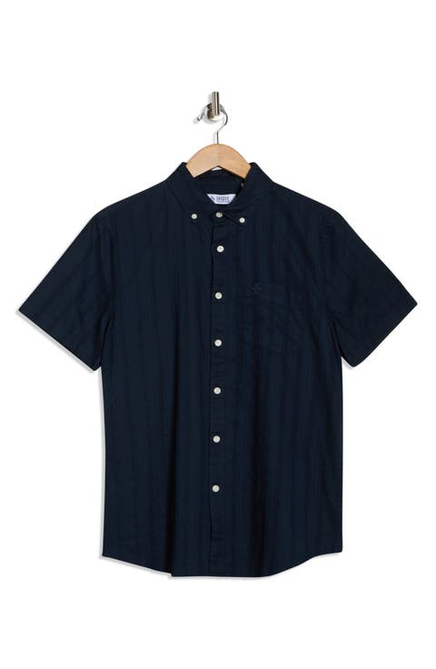 Tonal Stripe Short Sleeve Dobby Button-Up Shirt