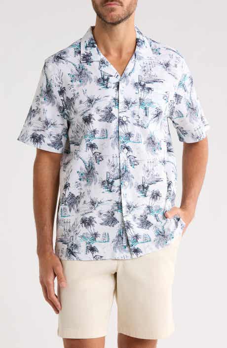 Original Penguin Beach Print Linen & Cotton Blend Camp Shirt