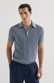 Brunello Cucinelli Half English rib knit polo