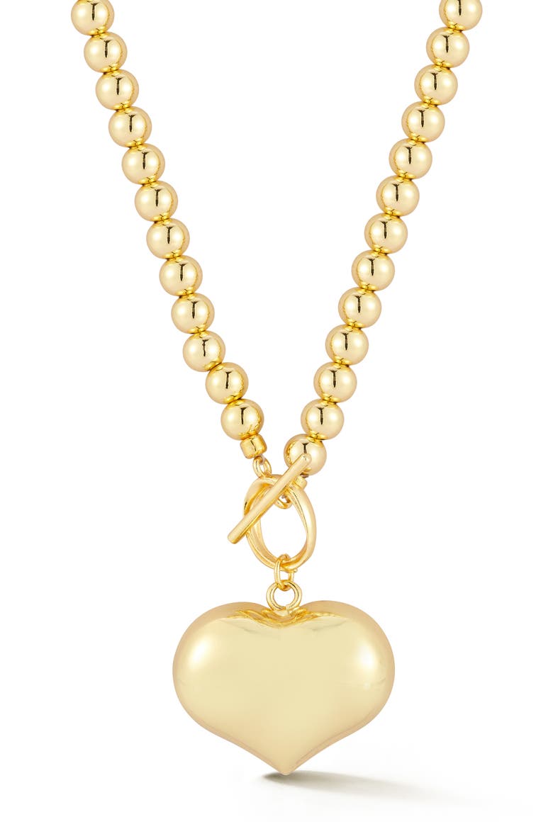 Puffy Heart Pendant Necklace, Main, color, GOLD
