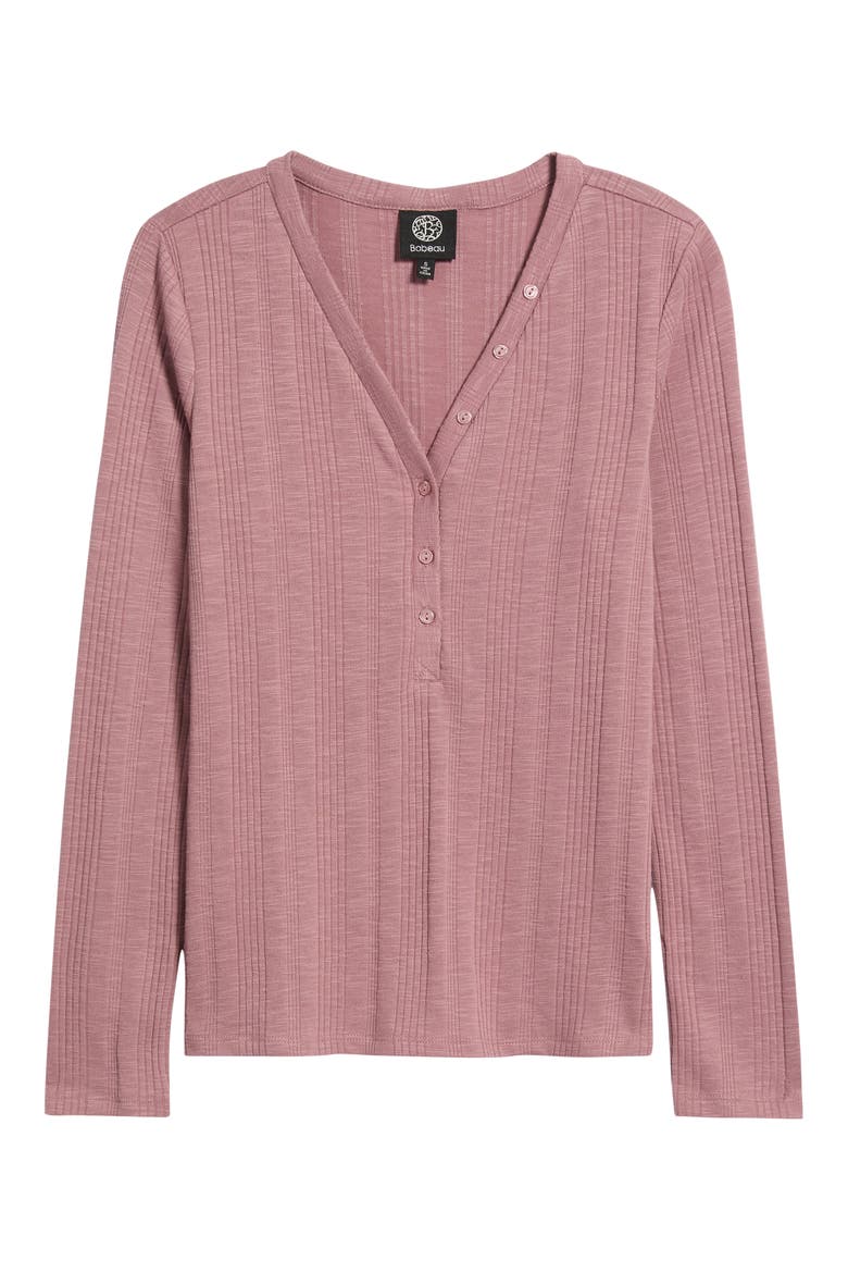 Rib Henley Top, Alternate, color, MAUVE