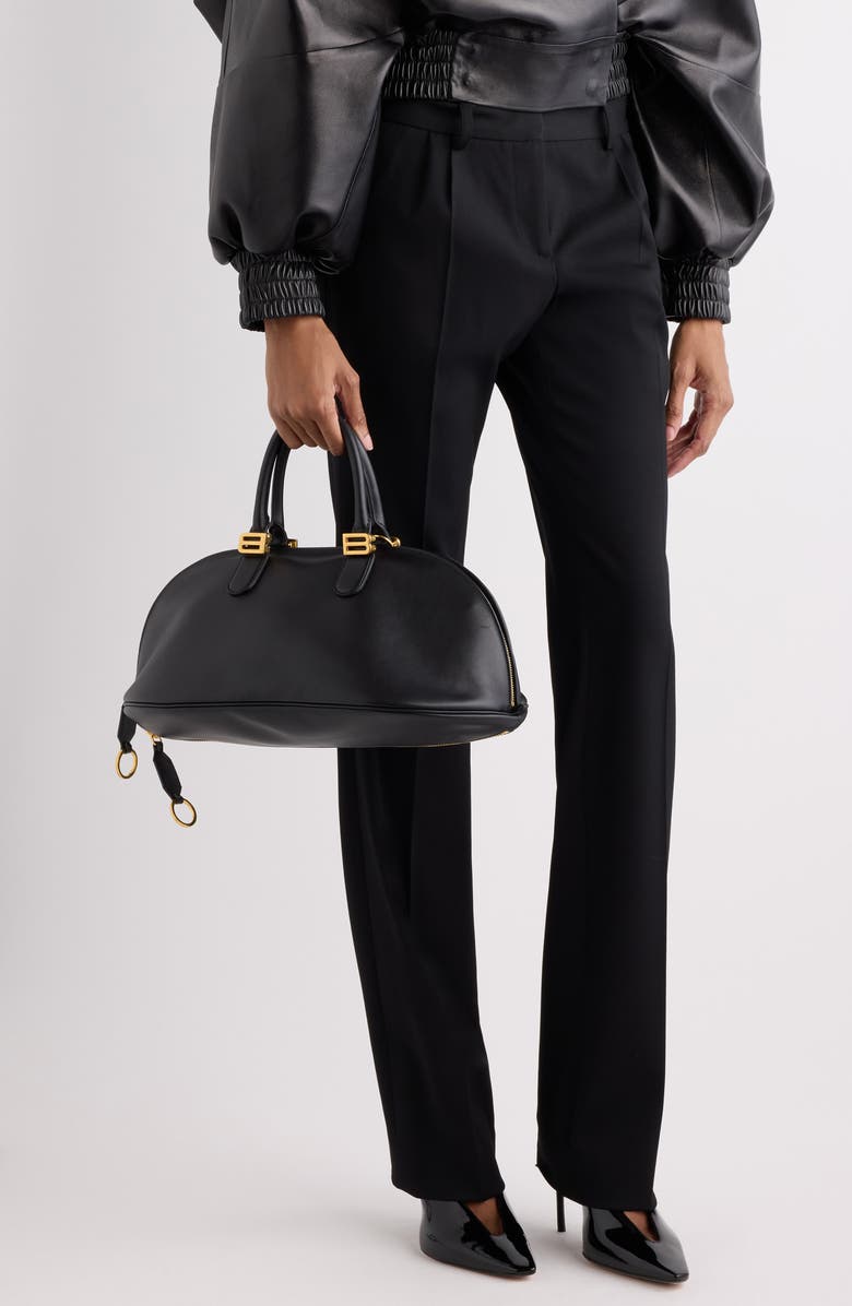 Balenciaga Medium Bolero Leather Bowling Bag, Alternate, color, Black/ Plum