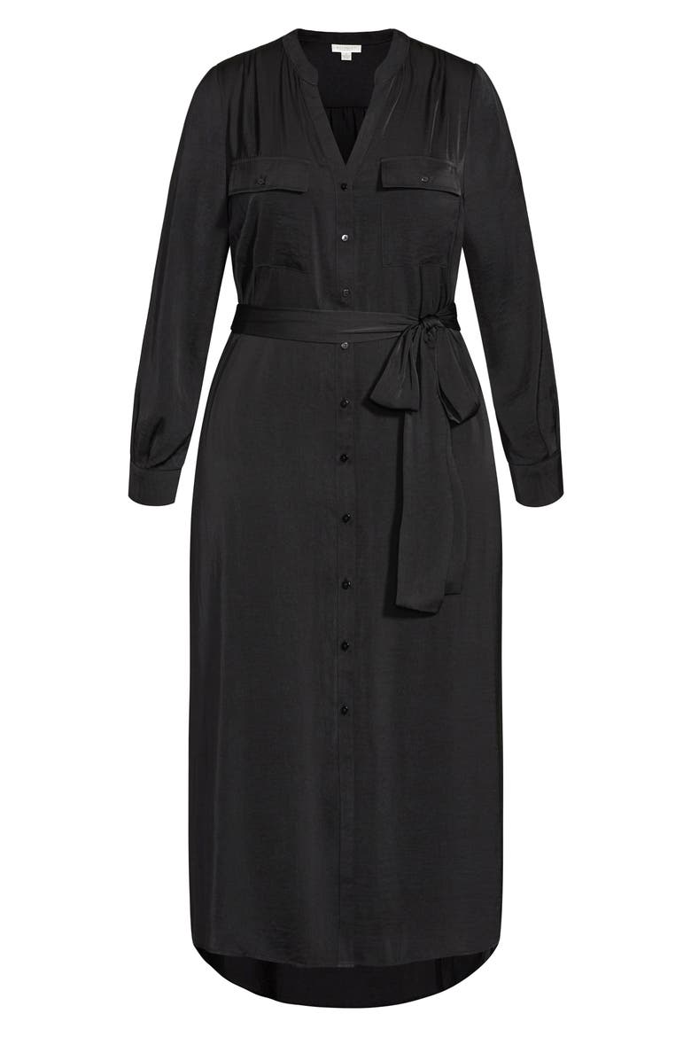 Belted Long Sleeve Shirtdress, Alternate, color, BLACK