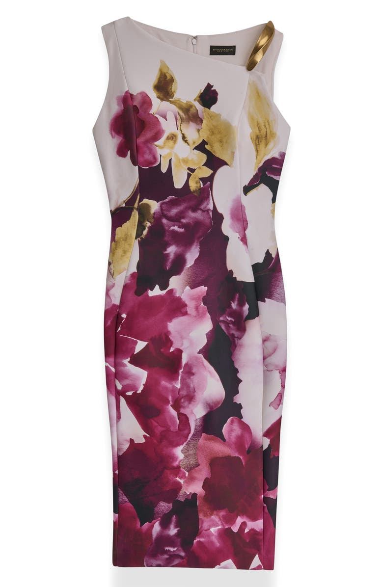 Donna Karan New York Floral Asymmetric Neck Sheath Dress, Alternate, color, Sangria Mu