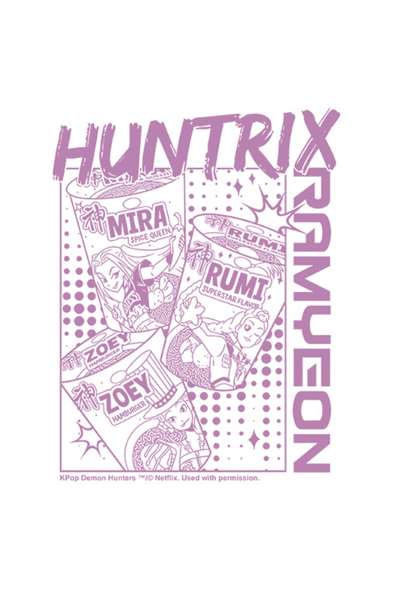 Girl's KPop Demon Hunters Zoey Mira and Rumi Instant Ramyeon  Graphic T-Shirt, Alternate, color, White