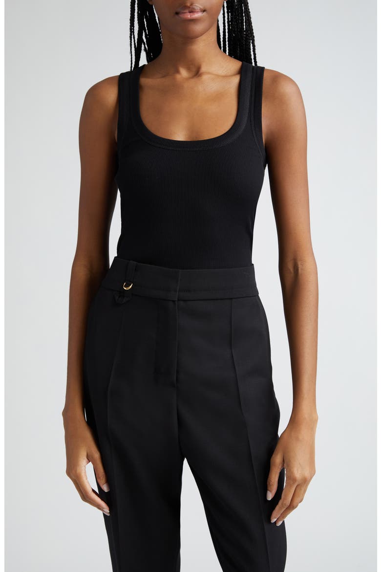Le Débardeur Logo Embroidered Grosgrain Tank Top, Main, color, BLACK
