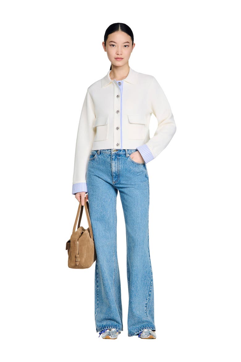Wool polo cardigan, Alternate, color, Ecru