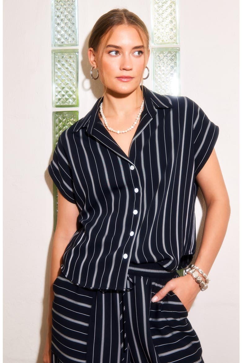 Collette Cap Sleeve Button-Up Shirt, Alternate, color, STRIPE