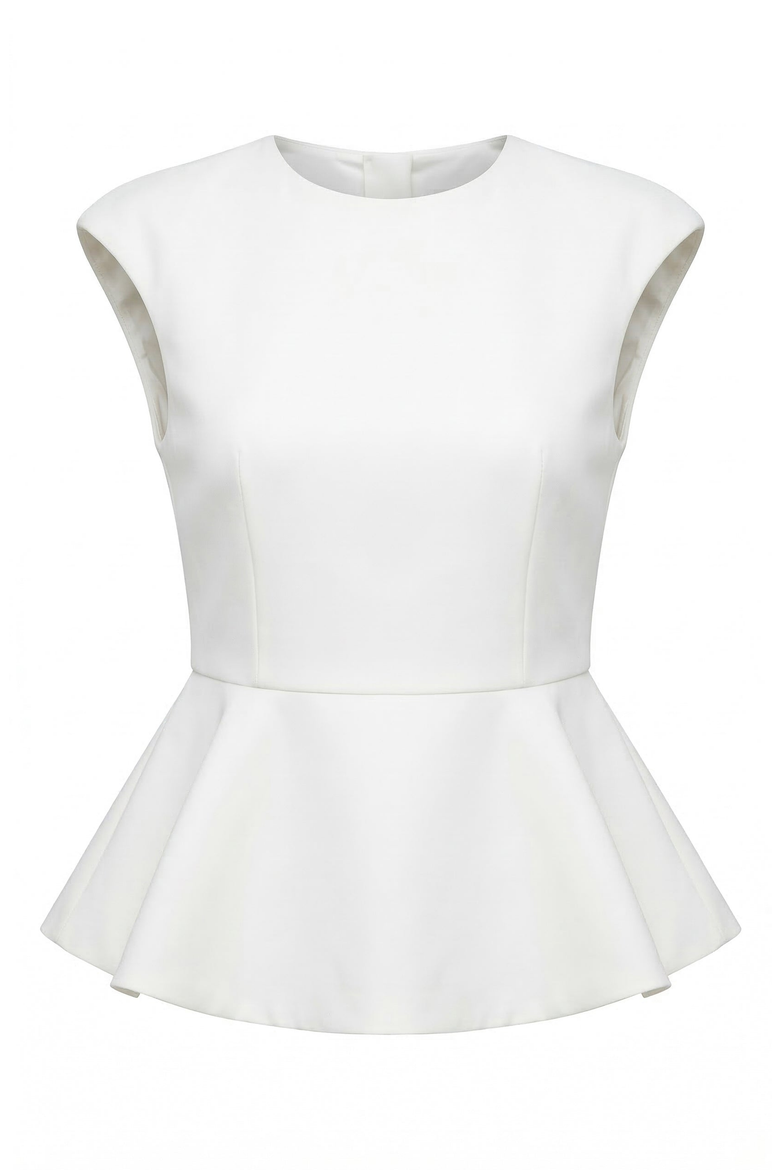 Structured Cap Sleeve Peplum Top, Alternate, color, White